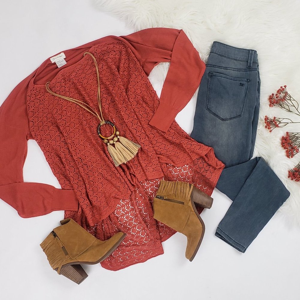 Grace & Lace light weight two fit knit cardigan poncho cover-up sweater spice OS